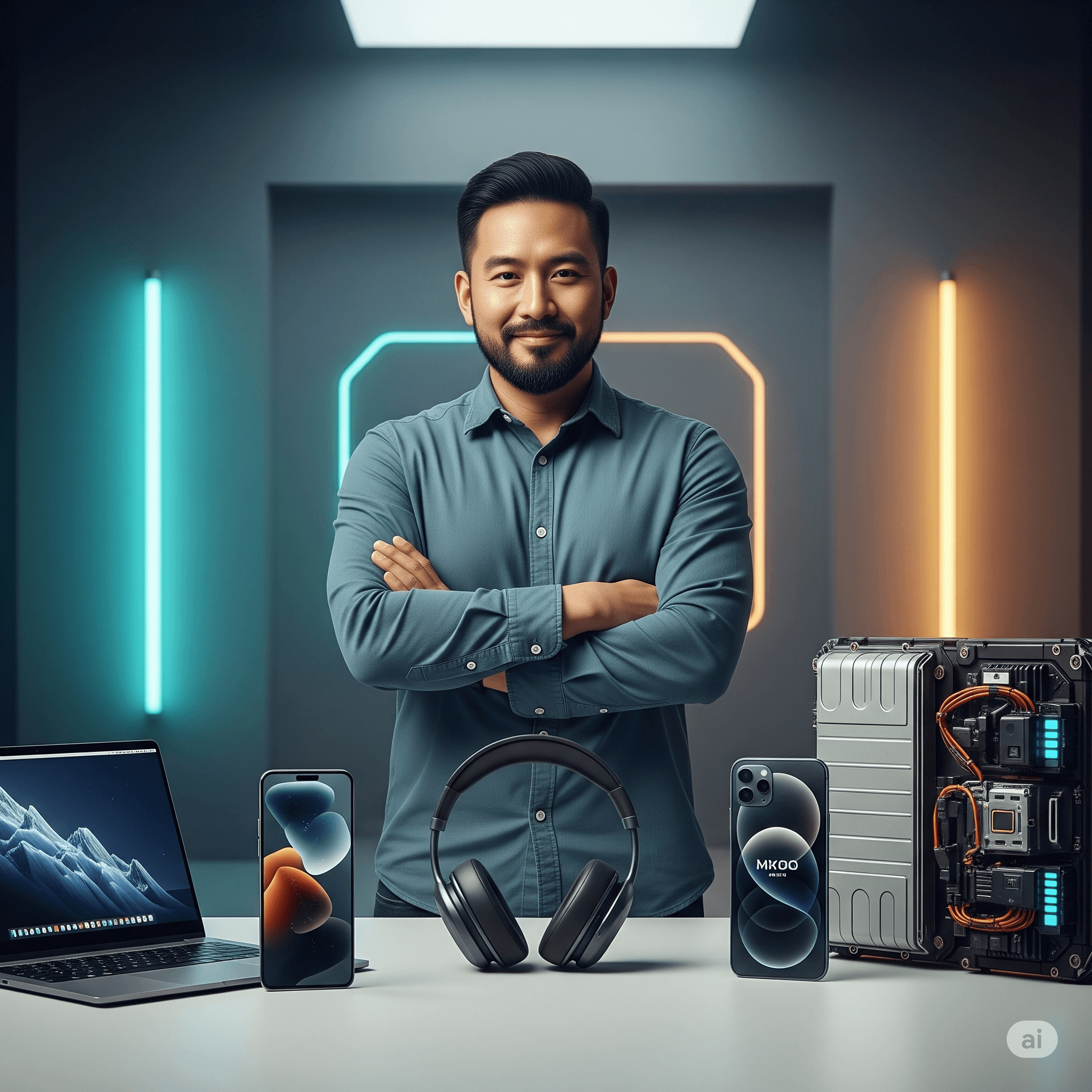 Daniel Chen reviewing technology